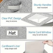 A Stackable Hat Storage Box, Suitable For 12 Baseball Caps - Sturdy Fabric And Cardboard Organizer With A Transparent Window, A Space-Saving Wardrobe Storage Box For Both Men And Women With A Decorative Design, In Gray, With A Neutral Appearance