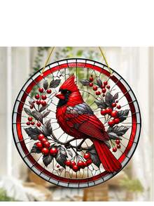 Stunning Cardinal Stained Glass Bird Hanging Decor - Perfect Christmas Gift Or Home Decoration (8''x8'')