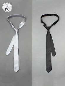 1 pieza Corbata casual de tela de unicolor, adecuada para hombres y mujeres, estudiantes, bodas, padrinos de boda, moda casual y delgada, plateada/negra para vestir para la decoración navideña - Multicolor - Ver 1