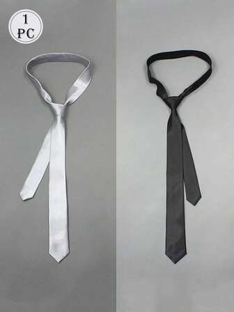 1pc Solid Color Casual Fabric Necktie, Suitable For Men And Women, Students, Weddings, Groomsmen, Fashion Casual Skinny Tie, Silver/Black For Dress For Christmas Decor