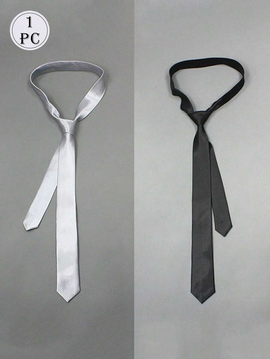 1 pieza Corbata casual de tela de unicolor, adecuada para hombres y mujeres, estudiantes, bodas, padrinos de boda, moda casual y delgada, plateada/negra para vestir para la decoración navideña - Multicolor - Ver 1