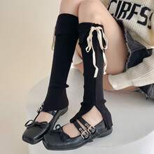 Autumn And Winter Atmosphere Dressing, Layered Socks, Women's Fashion Straps, Calf Sleeves, Slit, Girls' Pile Socks - 黑色 - 查看 1