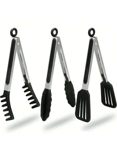 Stainless Steel & Silicone Tongs, Heat Resistant Food Clip, Kitchen Tongs For Barbecue, Pasta, Bread, Salad, Fruit