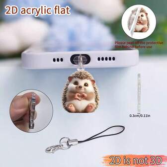 1 件可爱心形刺猬 2D 亚克力防尘塞 - 可爱的手机吊坠，配有龙虾扣挂绳，用途广泛，保护手机充电端口，兼容 Type-C/Lightning，馈赠佳品