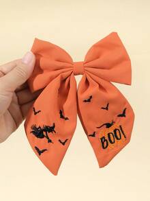 1pc Halloween Hair Bows For Women Girls Bat Pumpkin Ghost Boo Embroidered Bow Alligator Clips Orange Black Purple Embroider Fabric Bow Hair Clips Cute Funny Bow Barrettes Halloween Cosplay Dress Up Party Bow Hairpins Women Hair Accessories, Claw Clips, Hair Claws, Hair Slide, Hair Barrettes