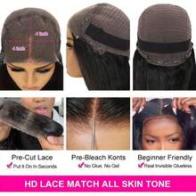 4x4 Put On And Go Glueless Bob Human Hair Wigs Kinky Curly For Women Lace Frontal Human Hair Pre Plucked With Baby Hair 180% Density Natural Color Ready To Go - Natural Black - 查看 5