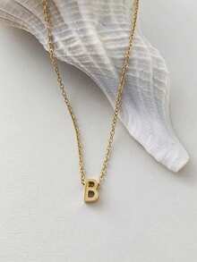 Magic Fish 1pc Classic Perforated Gold Letter Necklace A-Z 26 Initial Pendant Necklace, Stainless Steel Charm Jewelry Gift, Suitable For Daily Wear - Gold - View 23