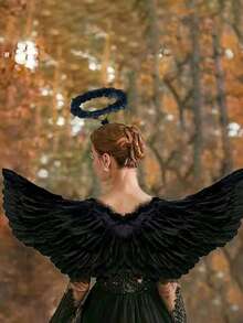 2PCS Halloween Angel Wings/Demonic Wings Set, Feather Props, Suitable For Party Decoration, Dance Events, Performances, Fashion Magazine Shoots, Model Parades And Various Holiday Role-Playing Props (Made Of Natural Feathers)