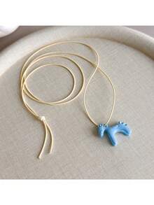 1pc Colorful Enamel Glazed 3D Mini Horse Pendant Necklace, Casual Knotted Sweatshirt Chain, Cute & Playful For Summer - Pendant Necklace - View 9