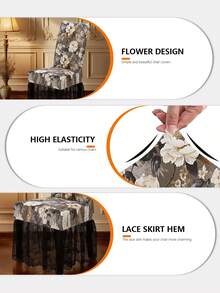 1 tấm vải tuyn ren in lụa sữa tựa lưng cao bọc ghế tiệc cưới, hoa sen, lãng mạn hiện đại co giãn chống bụi chống trượt thích hợp cho phòng khách phòng ăn trang trí ghế tại nhà - Nhiều màu - Xem 4