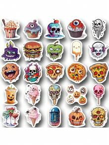 SCXXBSW 50pcs Halloween Horror Food Cartoon Graffiti Stickers Decorative Handbooks Water Cups Notebook Luggage Stickers - Multicolor - View 10