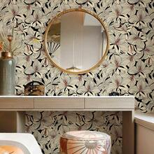 百合花植物印花家居装饰壁纸，简约线条设计花卉叶自粘防水防油壁纸，适用于室内家具橱柜 DIY 装饰