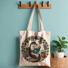 1pc Reading Books Canvas Tote Bag - Reusable Grocery Bags (13.8x15.8), Stylish & Durable Shopping Bag Daily Use, Commuting, School, High-Quality Material, Aesthetic Book Bag, Animal Lovers, Summer Reading Accessory, Lovers| Whimsical Design| Sturdy Handles, Reusable Grocery Bags