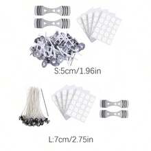 100 Peças Conjunto de Pavios de Vela (100 pavios + 2 suportes de pavios + 100 adesivos), Suportes de Pavios com 3 Furos, Pavios de Vela Sem Fumaça, Adesivo Dupla Face para Pavios de Vela