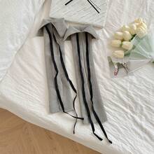 Autumn And Winter Atmosphere Dressing, Layered Socks, Women's Fashion Straps, Calf Sleeves, Slit, Girls' Pile Socks - 淺灰底黑 - 查看 13