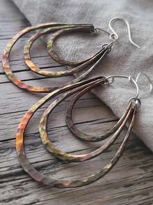 2pcs Flower, Leaf & Geometric Hollow Pendant Earrings, Multi-Color Metal, Minimalist Design For Women, Party