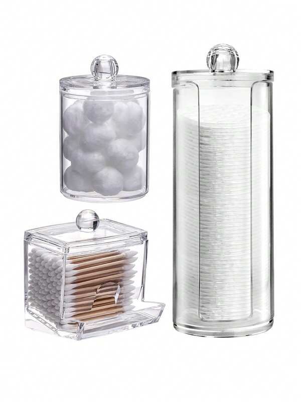 Dressing Table Makeup Storage, Qtip Holder Bathroom Container 3 Pieces Set, Round Pad/Floss Dispenser For Organization And Storage