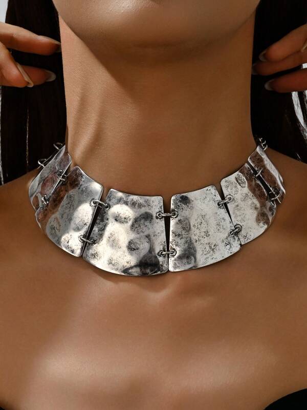 1 pieza Collar gargantilla ancho de metal geométrico hueco con diseño exagerado africano, accesorio versátil y creativo para primavera/verano