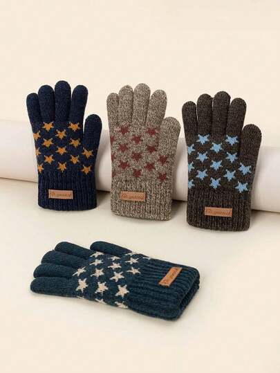 Guanti invernali per bambini in lana lavorata a maglia, a doppio strato, isolati, carini, antivento e antifreddo, per l'autunno e l'inverno