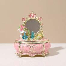 1pc Enamel Crafted Jewelry Box, Creative Princess Vanity Trinket Organizer With Mirror, Jewelry Storage Box, Birthday Gift - Nordic Style - View 11