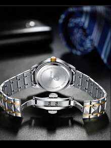 BINBOND 2 件情侣石英表罗马数字时尚不锈钢防水男士腕表女士情侣手表情人节礼物 - 白色 - 查看 9