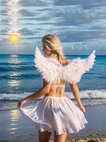 2PCS Halloween Angel Wings/Demonic Wings Set, Feather Props, Suitable For Party Decoration, Dance Events, Performances, Fashion Magazine Shoots, Model Parades And Various Holiday Role-Playing Props (Made Of Natural Feathers)