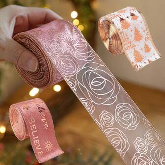 1pc Christmas Day Decoration Ribbon, Christmas Gift Wrapping Ribbon, Merry Christmas New Year Party Bow Making Ribbon 2 Meter, Hot Stamping Ribbon Christmas Gift Tie Decoration Printed Satin Ribbon, Christmas Decor Supplies Home Decor Christmas Decorations Room Decor Winter
