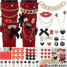 85 piezas Juego de dijes para cajón desordenado, dijes negros y rojos, calcetines de mujer, broches y alfileres, decoraciones para zapatos con lazos, kit de bricolaje para zapatillas, con cadenas de perlas falsas y rhinestones, zapatos, selecciones de primavera y verano, regalos para damas de honor, decoración de habitación, decoración de dormitorio, playa, viaje, para hombres, para mujeres, vacaciones, cosas lindas, estante para zapatos, ahorrador de almacenamiento, al aire libre, jardín, artículo esencial de viaje, portátil, artículo esencial de playa, temporada de graduación, ceremonia de graduación, regalo de graduación, presente de graduación, felicitaciones graduado, valedictorian, terminar la escuela, fiesta de graduación - Negro+Rojo - Ver 10