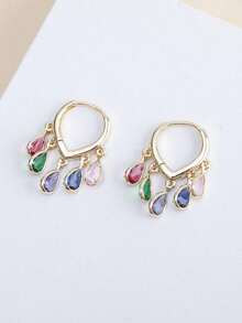 1 Pair Fashionable High-End Luxury Sparkling Elegant Sweet Versatile High-Quality Gold, Silver, Pink, Colorful, Peach, White Water Drop, Heart, Flower, Round Zirconia Hoop Earrings, Suitable For Women's Daily Wear, Weddings, Galas, Parties, Dance Floors, Gifts For Friends - 彩色 - 查看 6