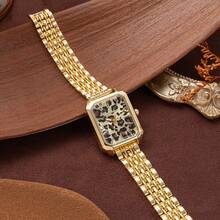 xinyunkou Encanto feroz, punto focal en la muñeca, reloj de lujo de estilo salvaje y elegante con esfera de estampado de leopardo - Dorado - Ver 4