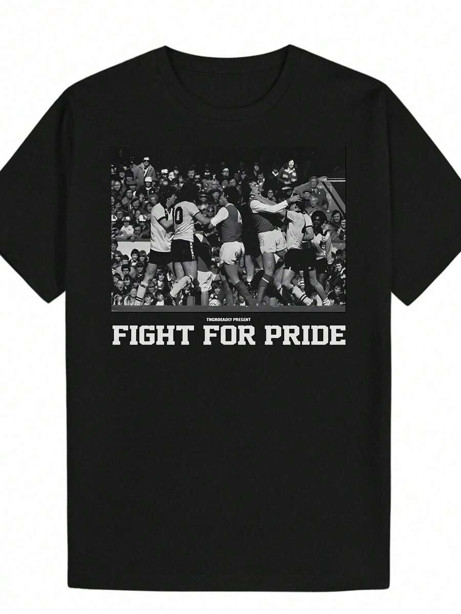Camiseta de Fútbol Americano para Hombre - Camiseta Gráfica de Lucha por el Orgullo - Camiseta Ligera y Transpirable de Poliéster para Partidos, Entrenamiento y Ropa Casual - Negra con Impresión Blanca - Ropa de Apoyo para Equipos Deportivos, Ropa de Fanáticos del Deporte, Diseño Deportivo, Ajuste Cómodo, Atuendo para el Día de Juego, Cuello Redondo, Construcción Duradera, Ropa Deportiva, Entusiastas del Deporte - Negro - Ver 1