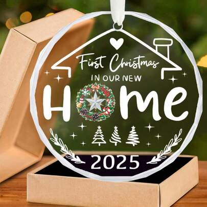 1 Stück Erste Weihnachten im neuen Zuhause Kristallglas Andenken 2025 Einweihungsgeschenk Neues Zuhause Geschenk Geschenk für neue Nachbarn Weihnachtsbaum Ornament Heim Dekoration Zimmer Dekoration Schlafzimmer Dekoration Weihnachtsgeschenk Gedenkgeschenk
