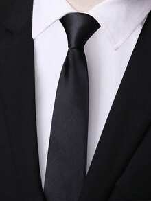 1 pieza Corbata casual de tela de unicolor, adecuada para hombres y mujeres, estudiantes, bodas, padrinos de boda, moda casual y delgada, plateada/negra para vestir para la decoración navideña - Multicolor - Ver 14