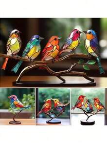 1 PIEZA Figura decorativa de pájaro de acrílico encantadora, decoración de pájaro de madera plana estilo europeo, pájaro de acrílico colorido en una rama, decoración de habitación, figura decorativa de pájaro de estilo moderno para mesa, adornos decorativos, para decoración del hogar, decoración del baño, se puede usar como regalo para Halloween, Navidad, Día del Padre, Pascua, Día de la Madre, pieza decorativa para novio/novia, decoración de la habitación, decoración de la sala de estar, decoración de la oficina - Multicolor - Ver 5