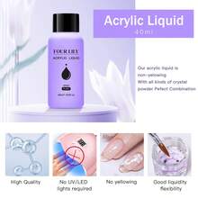 5Pcs/Set Acrylic Nail Kit,40ml Acrylic Liquid With Nail Brush And Glass Cup - Complete Acrylic Nail Kit For Beginners