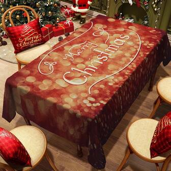 1 块圣诞暖色调图案桌布，印有“圣诞快乐”字母，家居装饰桌布，适合家庭聚会、圣诞派对、餐厅、咖啡馆、室内和室外使用