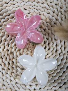 2个粉白相间8厘米/3.15英寸花卉渐变大号轻便塑料发夹，时尚百搭高端优雅简约纯色，适合日常外出、休闲、派对、通勤、度假、发型设计、洗脸、化妆、服装搭配、美发工具、卷发造型、旅行、美发工具、女士配饰、发饰、秋季、女士、时尚发饰沙滩夹 - 彩色 - 查看 3