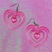 2Pcs Cute Y2k Style Pink Hollow Heart Earrings For Girls Daily Wear Valentines,Mom,Mother,Mother's Day,Gift - Hồng - Xem 2