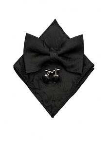 1pc Men's Formal Occasion Silk Adjustable Bow Tie, Pocket Square, Cufflinks 3 Pieces Set