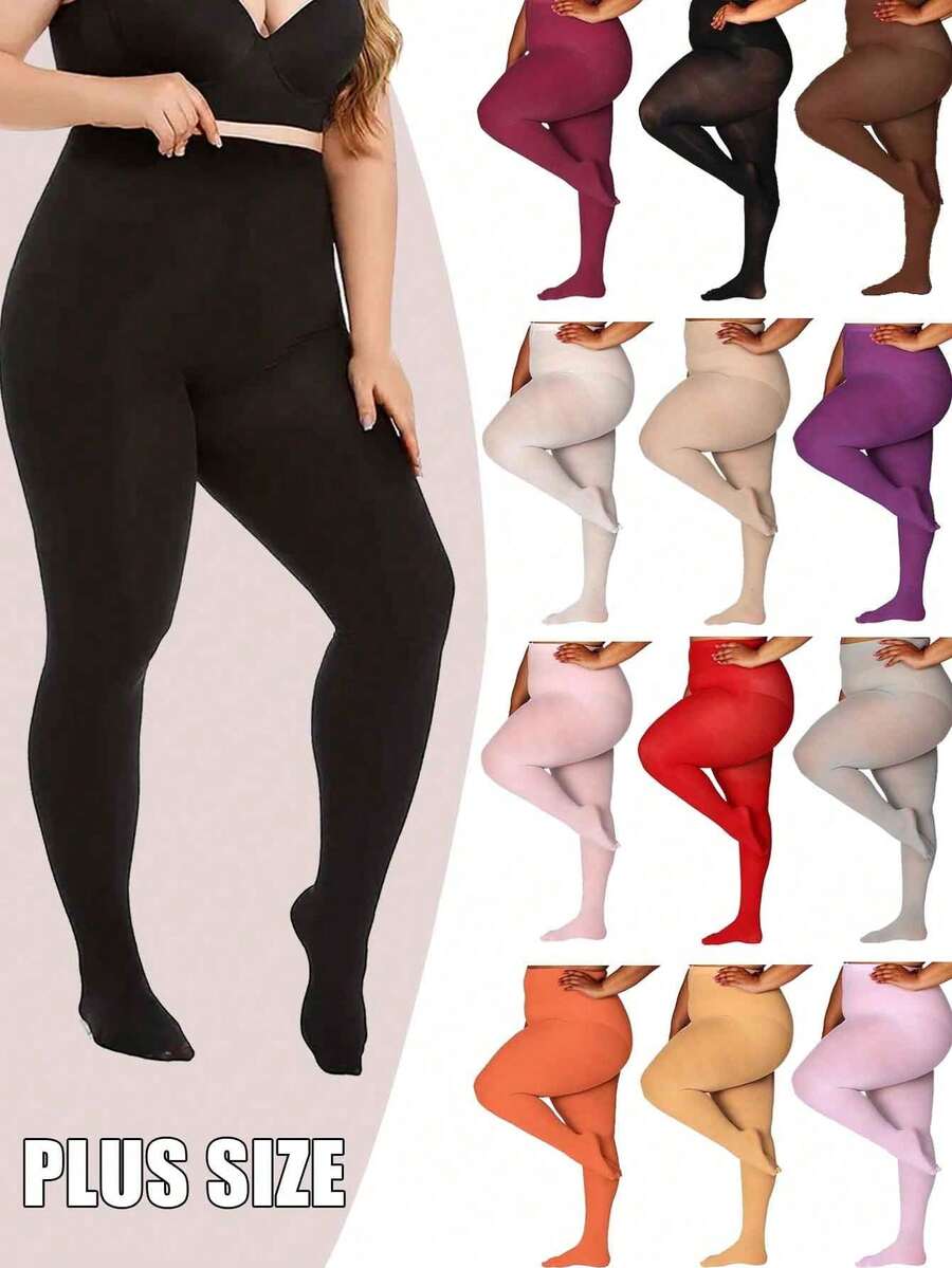 1 đôi quần tất nữ cỡ lớn 80D, màu trơn, chất liệu sợi polyester mềm mại, có thể giặt tay, nhiều màu sắc để lựa chọn, thiết kế cạp cao, phù hợp với phụ nữ cỡ lớn, thoải mái và thoáng khí. - Nhiều màu - Xem 1