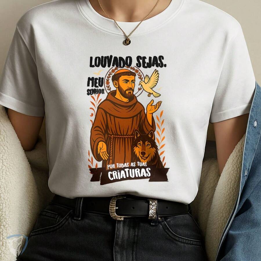 Saint Francis Of Assisi T-Shirt | Praise Be To All Creatures - White - View 1