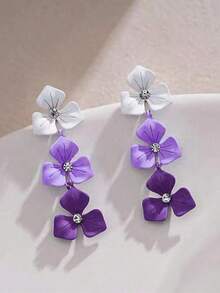 1 Par de Brincos Elegantes de Flor Gradiente Roxo, Adequado para Férias, Festivais, Festas, Personalizado Doce para Mulheres