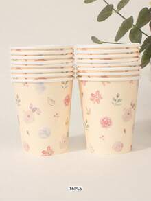 8个花朵图案一次性杯子 - 彩色 - 查看 8