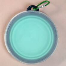 带盖折叠宠物碗，可折叠狗/猫旅行碗，适合徒步旅行、露营、户外活动，蓝色和绿色