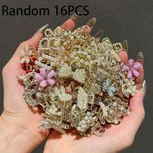 16 件/8 件随机优雅仿珍珠发夹，别致的金属迷你发夹，适用于日常发型 - 发髻、马尾辫、休闲、工作、派对、送礼发饰优雅爪夹，学校用品，学院秋季配饰秋冬度假装女士