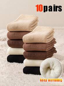 5/10 Pairs Kids Thermal Fleece Socks, Warm & Versatile For Autumn/Winter, Unisex Mid-Calf Socks For Boys & Girls, Suitable For Ages 1-3, 4-7, 8-12, Teens