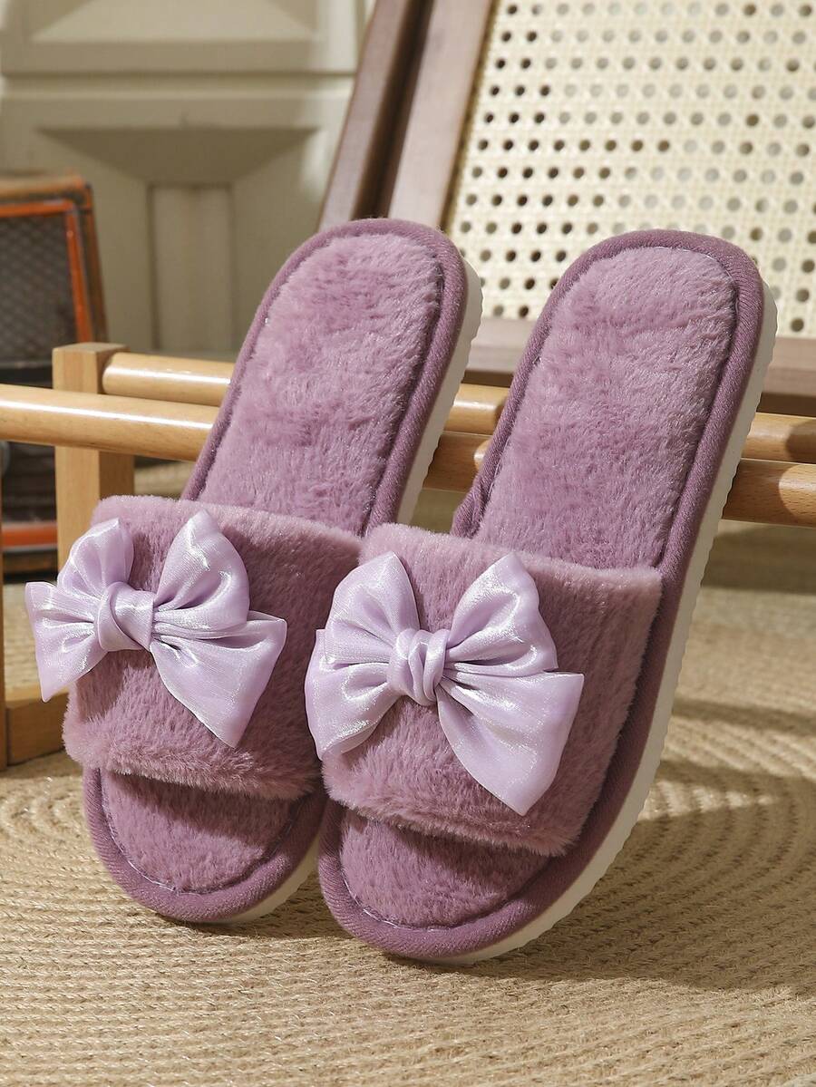 Women's Bowknot Open Toe Slippers, Comfortable Indoor House Shoes, Lightweight, Non-Slip, Cute Style, Suitable For Spring, Autumn And All Seasons