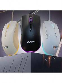 Acer Mouse cu fir OMW030 pentru gaming și birou, cu iluminare colorată, port USB plug-and-play, prindere confortabilă, comutare dual-mode, universal pentru laptopuri, culoarea ceaiului cu lapte - Culoarea ceaiului cu lapte - Vizualizare 2