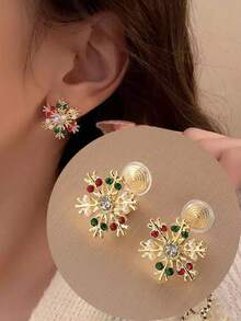1 对时尚彩色雪花圣诞夹式耳环，高端优雅蚊香夹式耳环，无穿孔，适合女性日常佩戴，圣诞礼物 - 耳夾 - 查看 2