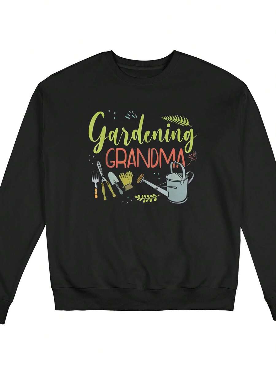 Plus Size Gardening Grandma Gardener Plant Grower Gardener Print Women's Casual Loose Long-Sleeved Pullover Perfect For Fall/Winter Daily Wearing Sporty Outdoor Hiking - 0XL-5XL - Black - View 1